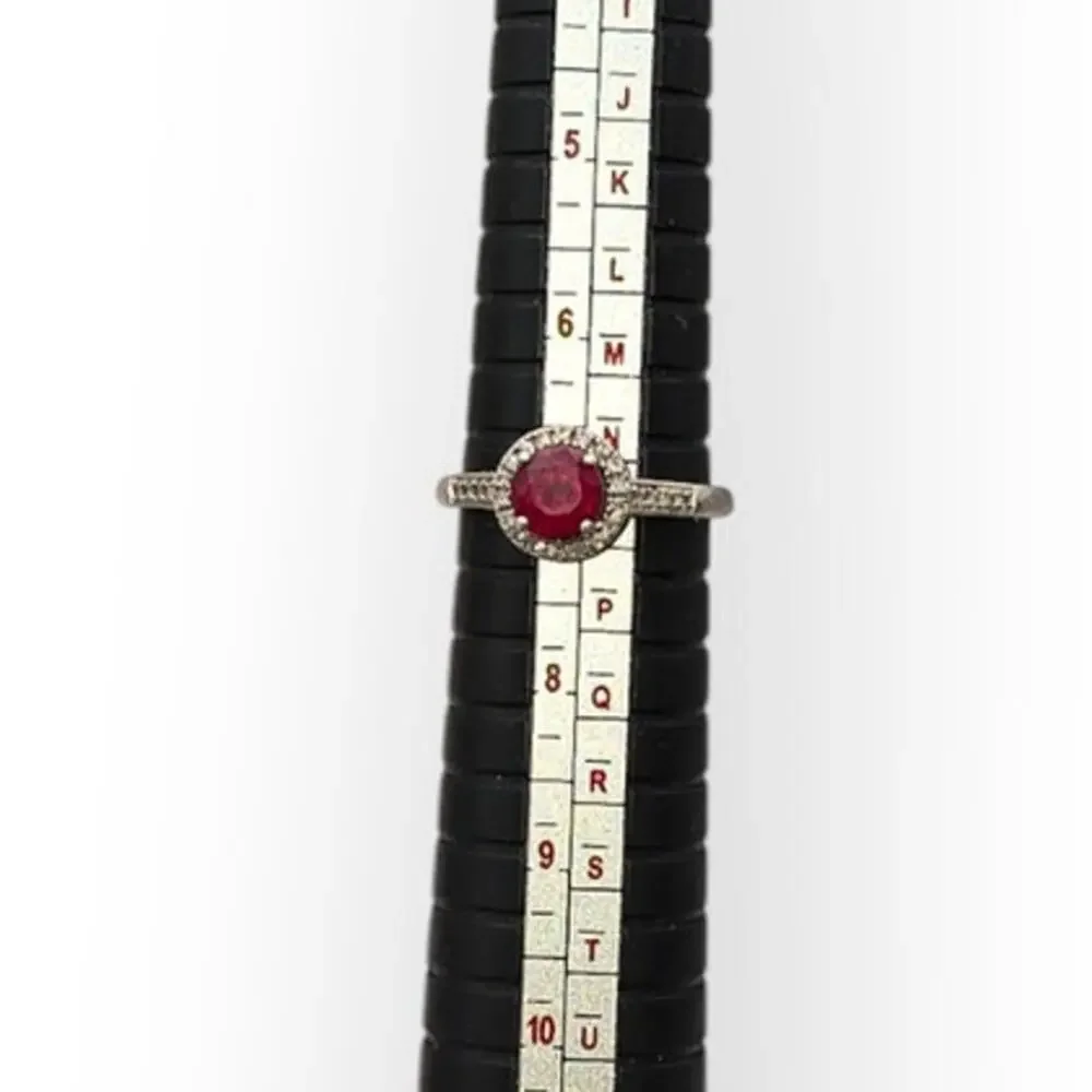 Ruby & Diamond Sterling Silver 925 Halo Ring HDS Signed Size 7